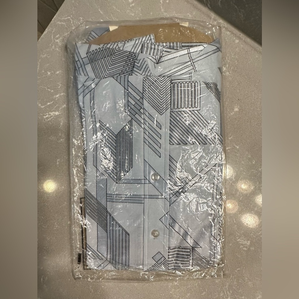 Brand New Vintage Beeline Fashions Men's Blue Geometric Patterned Shirt Sz L - Picture 6 of 16